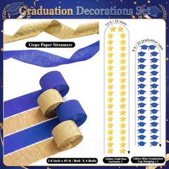 2026 Graduation Decorations – Blue & Gold Party Set, Cap Banner, Star Garland, S