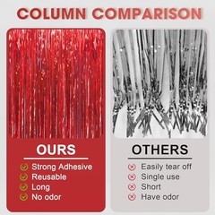 .x 6.6 ft Foil Fringe Backdrop Curtains, Tinsel Streamers Party 3 Red