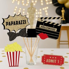 Fully Assembled Hollywood Photo Booth Props – Set of 27 – Black Gold Red Self…