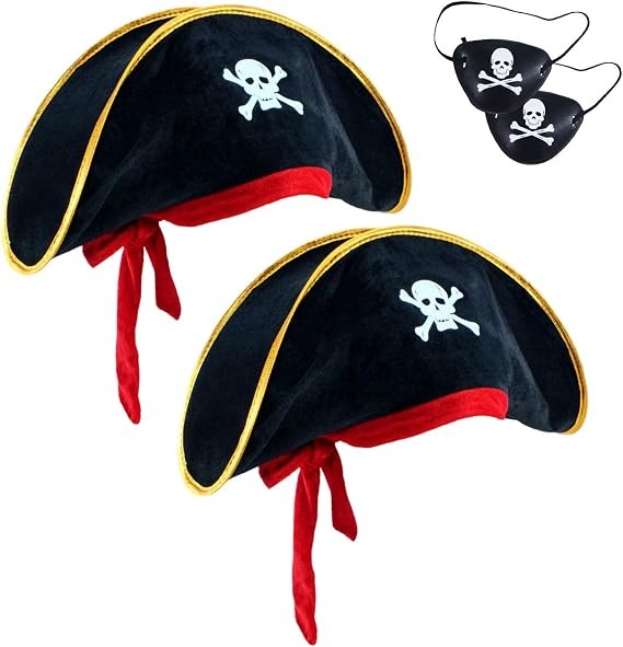 2 Pieces Pirate Hat Skull Print Pirate Captain Costume Cap – Pirate Accessori…