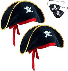 2 Pieces Pirate Hat Skull Print Pirate Captain Costume Cap – Pirate Accessori…