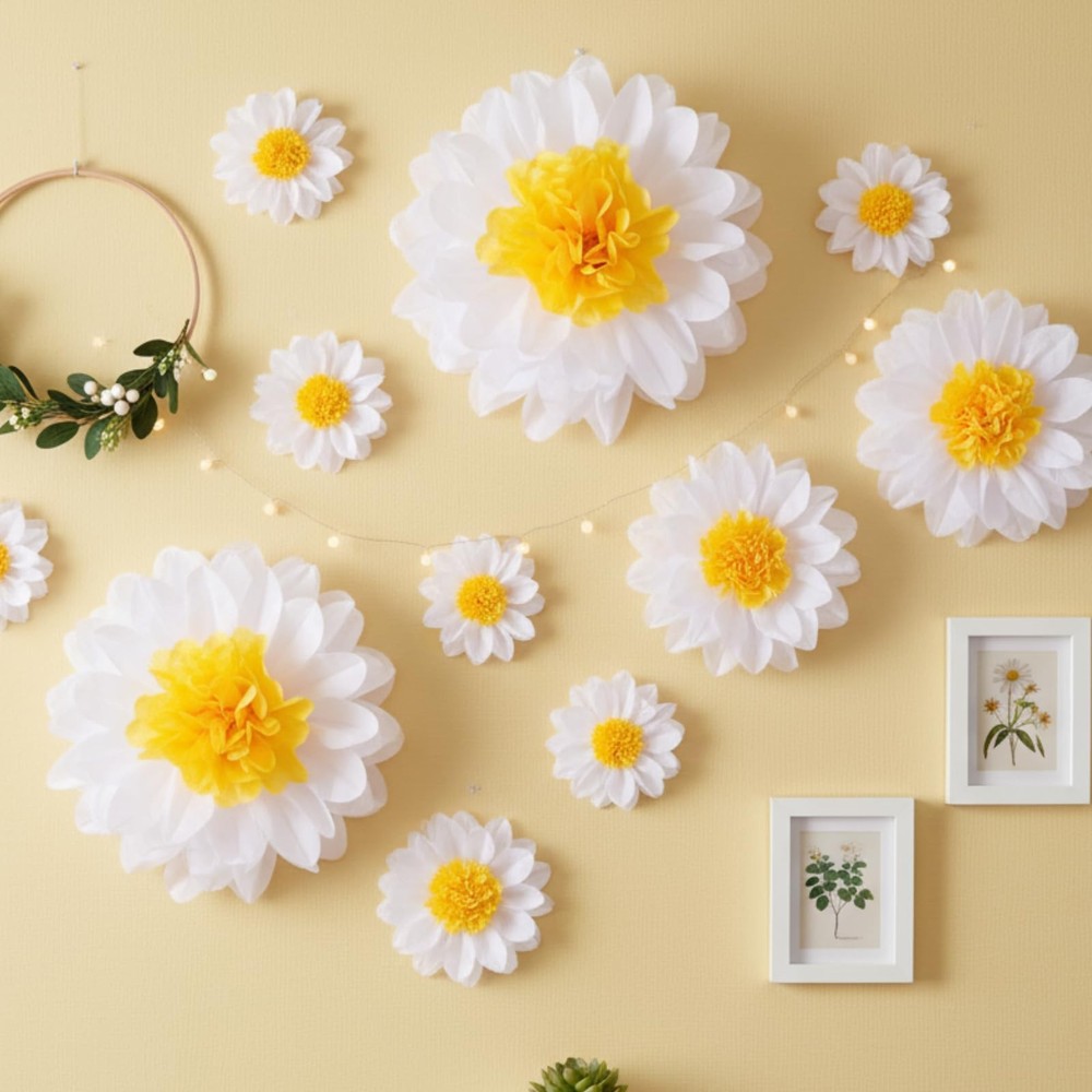 Daisy Tissue Paper Pom Poms Party Decorations Colorful Hanging Decor 24 PCS