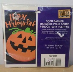 Vtg Party Express Plastic Door Cover Banner Pumpkin Happy Halloween 27″ x 54″