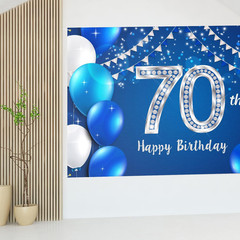 6x4ft Happy 70th Birthday Banner Backdrop – 70 Years Old Birthday Decorations Pa