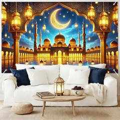 Eid Decorations Banner Ramadan Decorations 71×43 Inch Backdrop Crescent Moon …