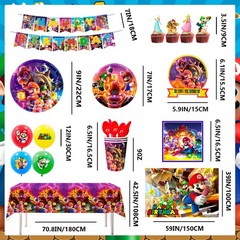 Super Mario Party Decoration Game Birthday Supplies Set Balloon Plates Backdrop
