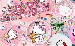 124 Pcs Hello Kitty Party Supplies Plates Foil Balloons Backdrop Tablecloth Cups