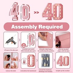 Paready 4FT Marquee 40 Numbers Rose Gold, Light Up Numbers 40 Pink 40th Birthday