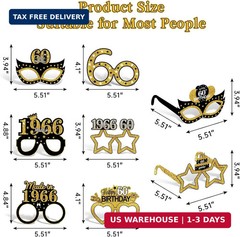 Turypaty 24Pcs 1966 60th Birthday Paper Glasses Decorations for Men Women – Blac