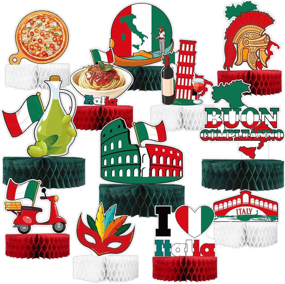 12Pcs Italy Party Decorations Italian Theme Honeycomb Centerpieces for Table I L