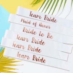 Bachelorette Sashes 6 PACK for Bride Bridesmaid White Maid of Honor Team