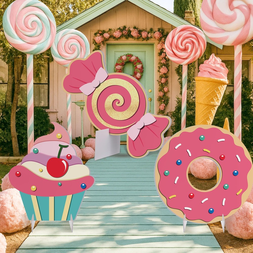 3 PCS 24 Inch Large Candy Party Signs Candyland Christmas Photo Props