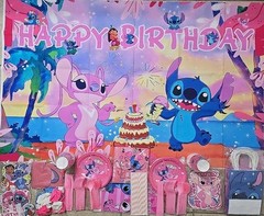 Stitch & Angel Party Set w 3x4FT Banner, Party Decor & Accessories for 20 Kids