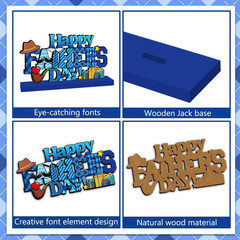 4Pcs Fathers Day Decorations Wood Table Decor Blue Happy Fathers Day Decorations