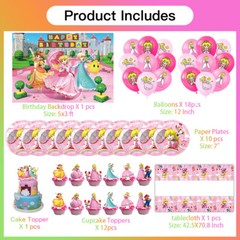 Princess Peach Toadstool Party Supplies Birthday Set Plates Balloons Banner