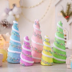 5 PCS Pastel Mini Christmas Trees Wool Plush Wrapped Cone Macaron Colors