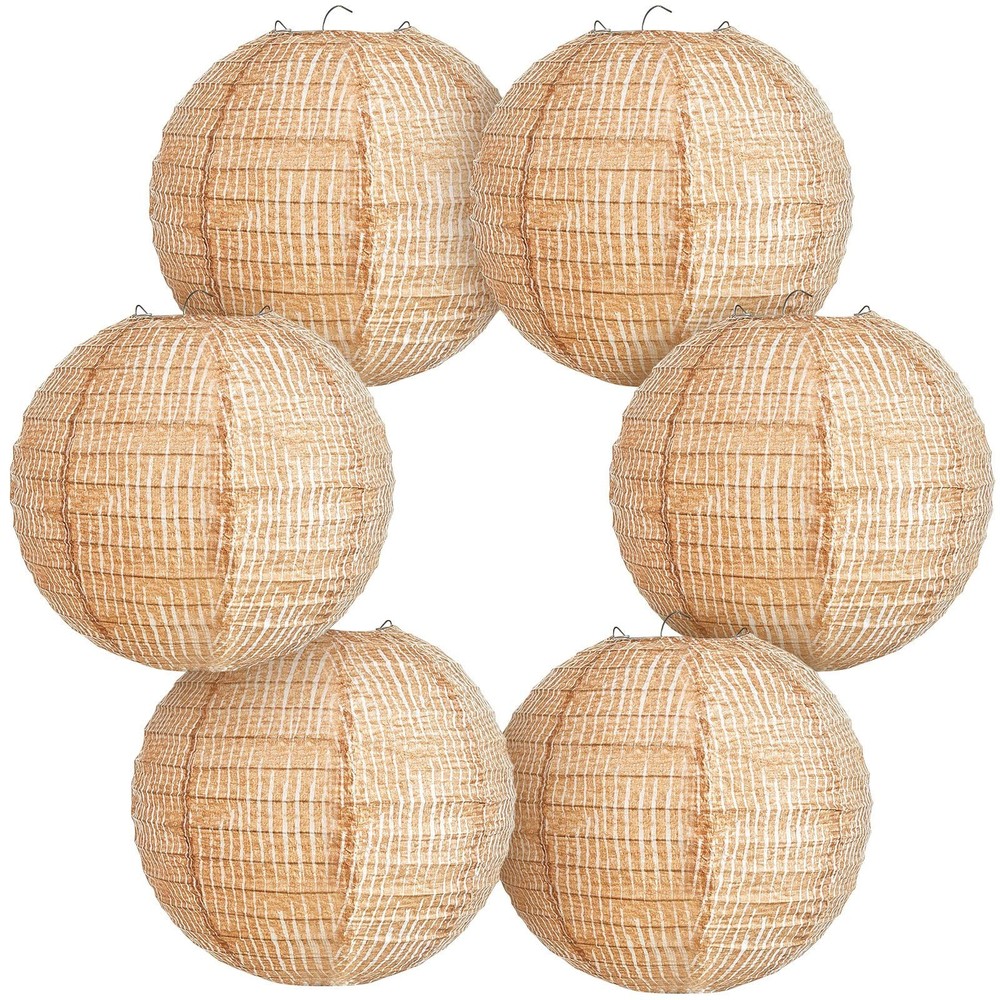 6 Pcs Brown Burlap Lanterns, Round Chinese Decor, Farmhouse Birthday Party