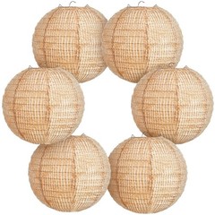6 Pcs Brown Burlap Lanterns, Round Chinese Decor, Farmhouse Birthday Party
