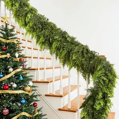2Pcs 6 ft Christmas Cedar Garland-Realistic Cedar Pine Needles with 20 Pinecones
