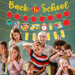 4Pcs Back to School Banner Gold Glitter Pencil Apple Garland Banners for First D