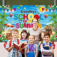 Hello Summer Decorations Goodbye School Beach Backdrop Banner Gift 72″x44″