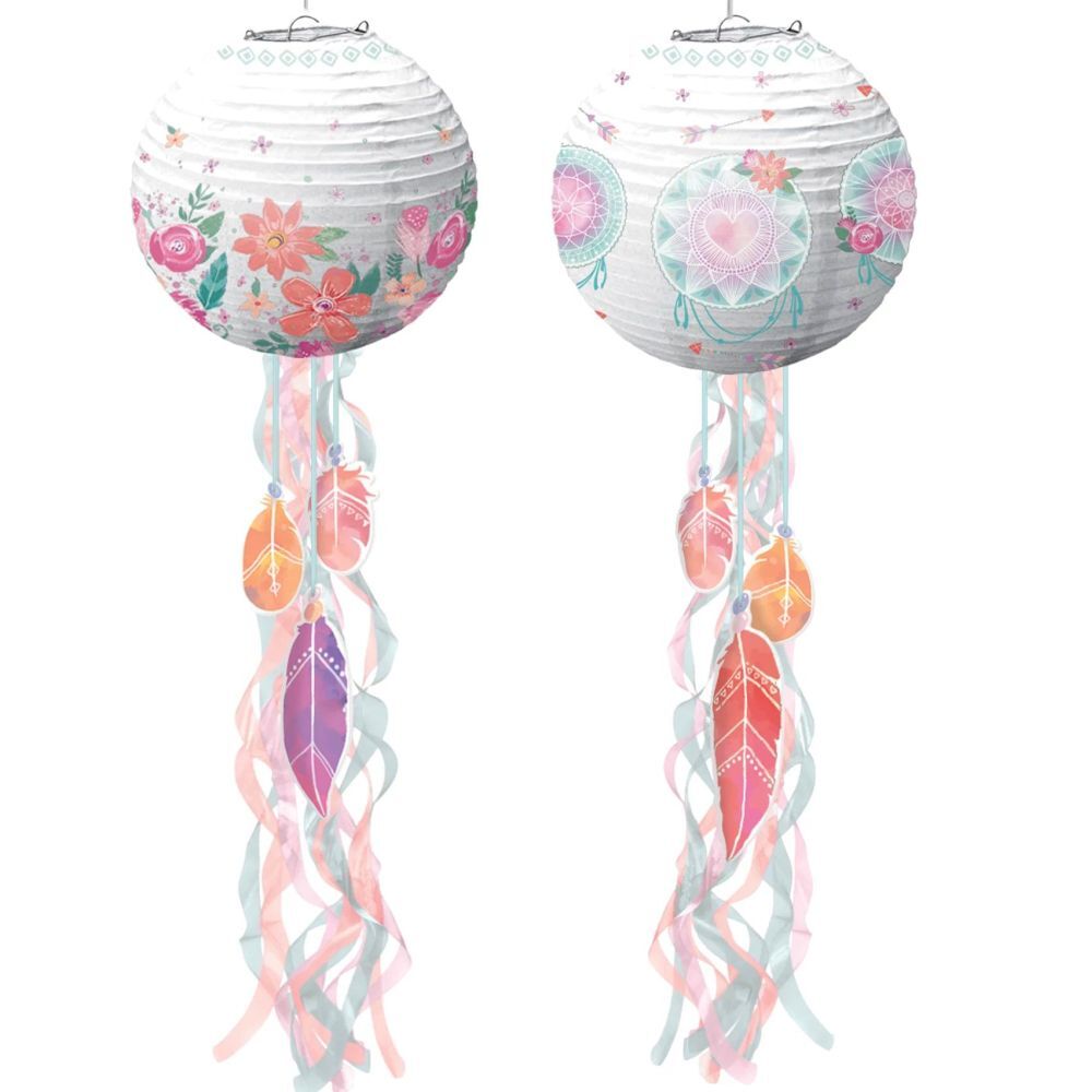 Free Spirit Paper Lanterns with Fabric Swirls 3 Per Pack 31″ Metal Frame