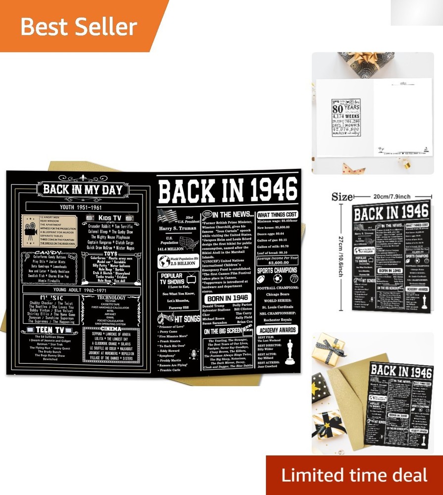 Vintage 80th Birthday Card – Double-Sided Gift for Grandpa & Grandma