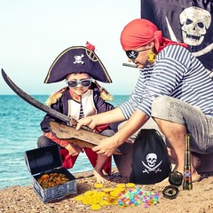 116 Pieces Pirate Treasure Toys, Pirate Treasure Box with Coins Jewels Gems a…