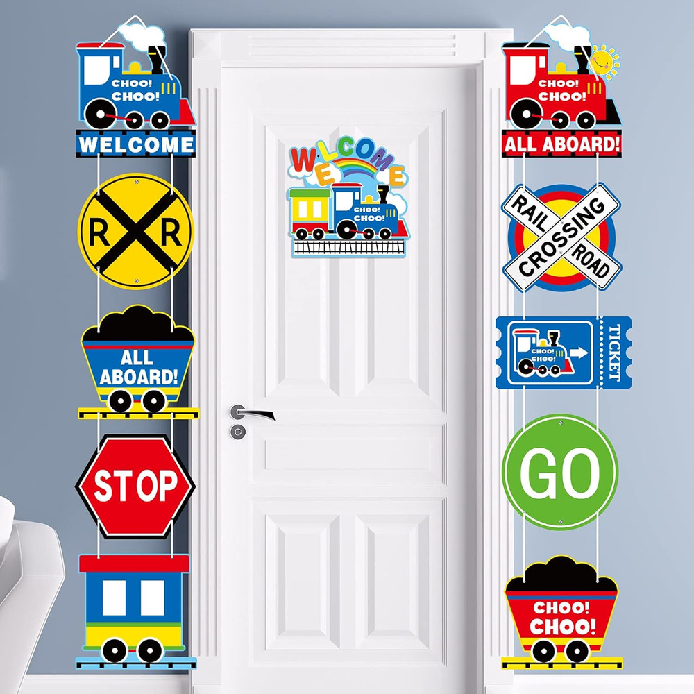 11 Pcs Train Birthday Decorations Train Party Supplies Hanging Railroad Crossing