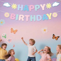 Pastel Happy Birthday Banner, Pre-Strung Rainbow Macaron multi-color