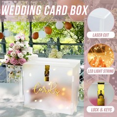 Funvalley Surperfect 10″ Acrylic Wedding Card Box with String Light white