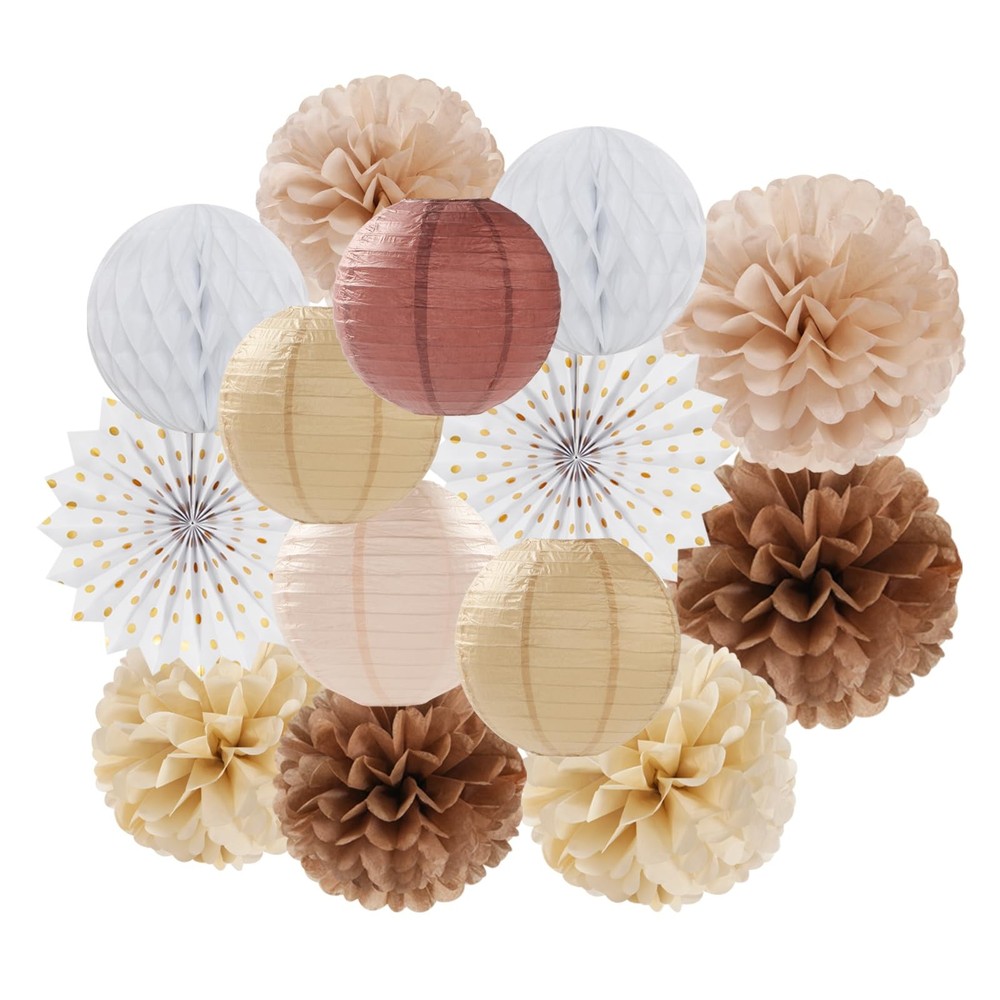 Boho Baby-Shower Party-Decorations Streamers-Lanterns – 14pcs White Brown Cha…