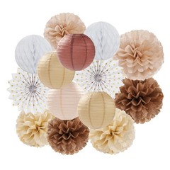 Boho Baby-Shower Party-Decorations Streamers-Lanterns – 14pcs White Brown Cha…