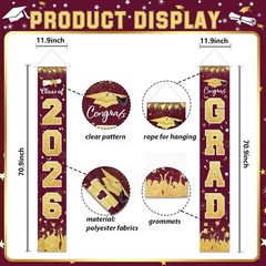 2026 Graduation Party Decorations – Maroon Gold Class of 2026 Congrats Grad P…