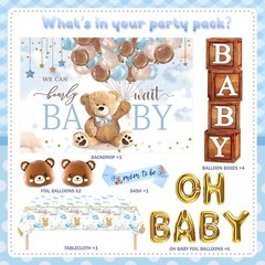 Teddy Bear Theme Blue And Brown Baby Shower Backdrop Balloon Decorations For Boy