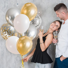 Gender Reveal 60 Pcs Balloons for Birthday Party，12 Inch Gold and Silver Latex M