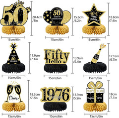 9 Pcs 50Th Birthday Decorations Honeycomb Centerpieces for Women Men, Black Gold