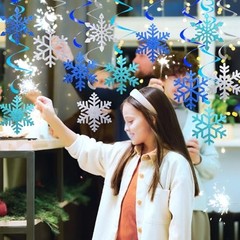 20 Pcs Winter Snowflake Hanging Swirls Decorations – Snowflake Blue Silver