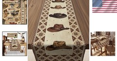 Cowboy Hat Patterned Table Runner – 72″L Western Style for Home & Parties
