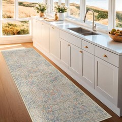 Beige Blue Washable 2×8 Runner Rug for Bathroom, 2′ x 8′ (Runner),