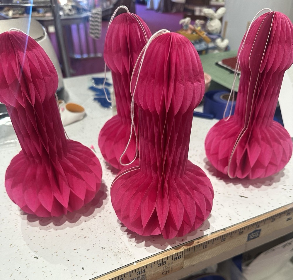 4 Piece Honeycomb Pink Penis Decor Bachelorette Party Bridal Shower Hanging