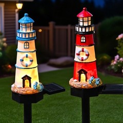 Resin Solar Lighthouse Light LED Waterproof for Outdoor Garden Decoration