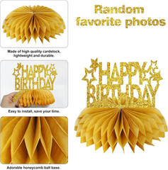 8Pcs Honeycomb Birthday Decorations – Gold Glitter Centerpieces for Women & Men,