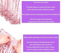 Metallic Foil Fringe Backdrop 2 Pack 3.2×8.3 Ft Pink Party Photo Booth Decor