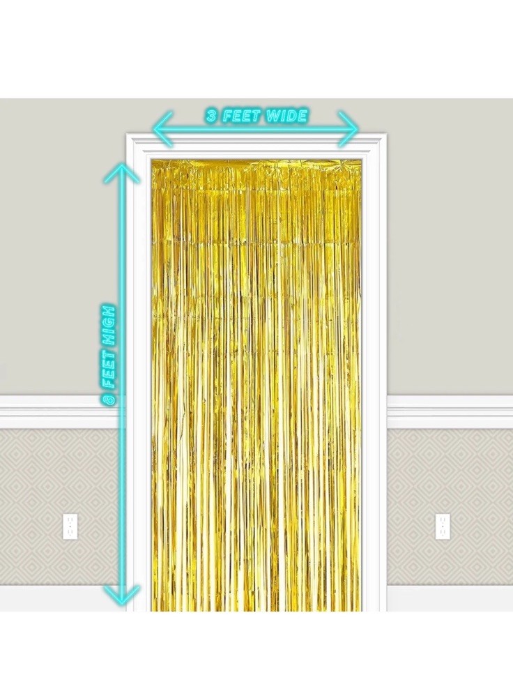 Gold Foil Fringe Backdrop Curtains, Photo Backdrop Party Birthday Decor 3×8 ft
