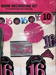 16th Birthday Room Decorating Kit 10 Pieces Party Supply