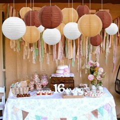 Brown Paper Lanterns 16 Pcs Decorative Hanging Round Lamp