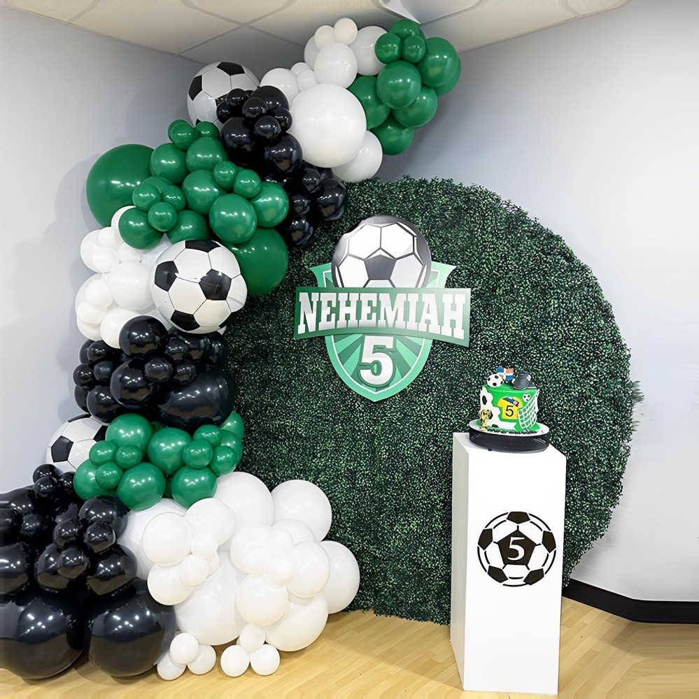 144PCS Dark Green Black White Balloon Garland Arch Kit with 22inch 4D Soccer …