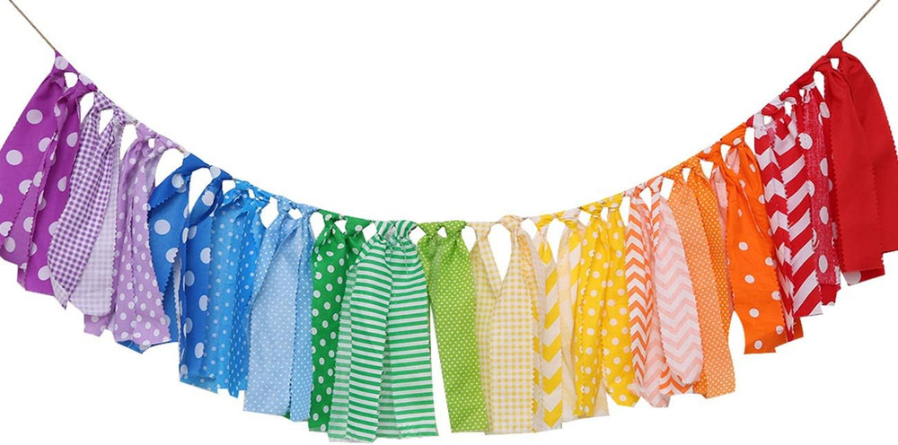 Rainbow Background Banner for Party Decor – Colorful Striped Garland Fabric, Bir