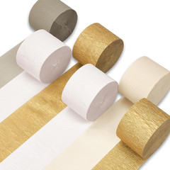 White and Gold Crepe Paper Streamers 6 Rolls 492 ft Pack of Metallic Gold Ivory